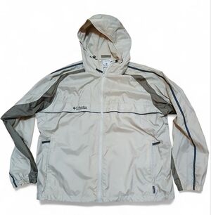 Columbia Men's Size Extra Large Beige and Gray Hooded Windbreaker